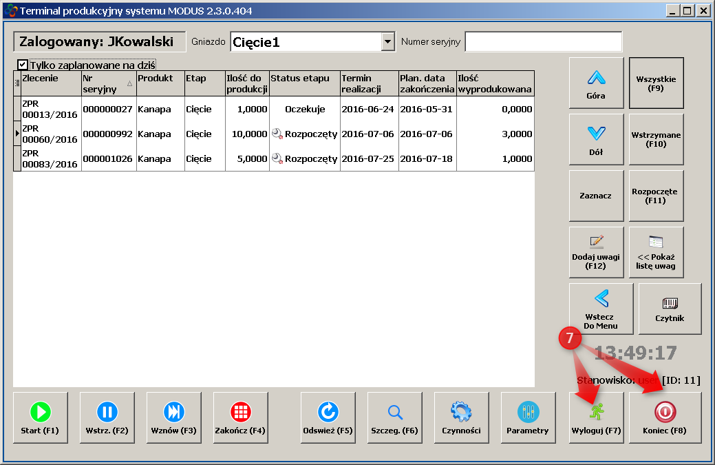 Ekran: Zakończenie pracy na terminalu