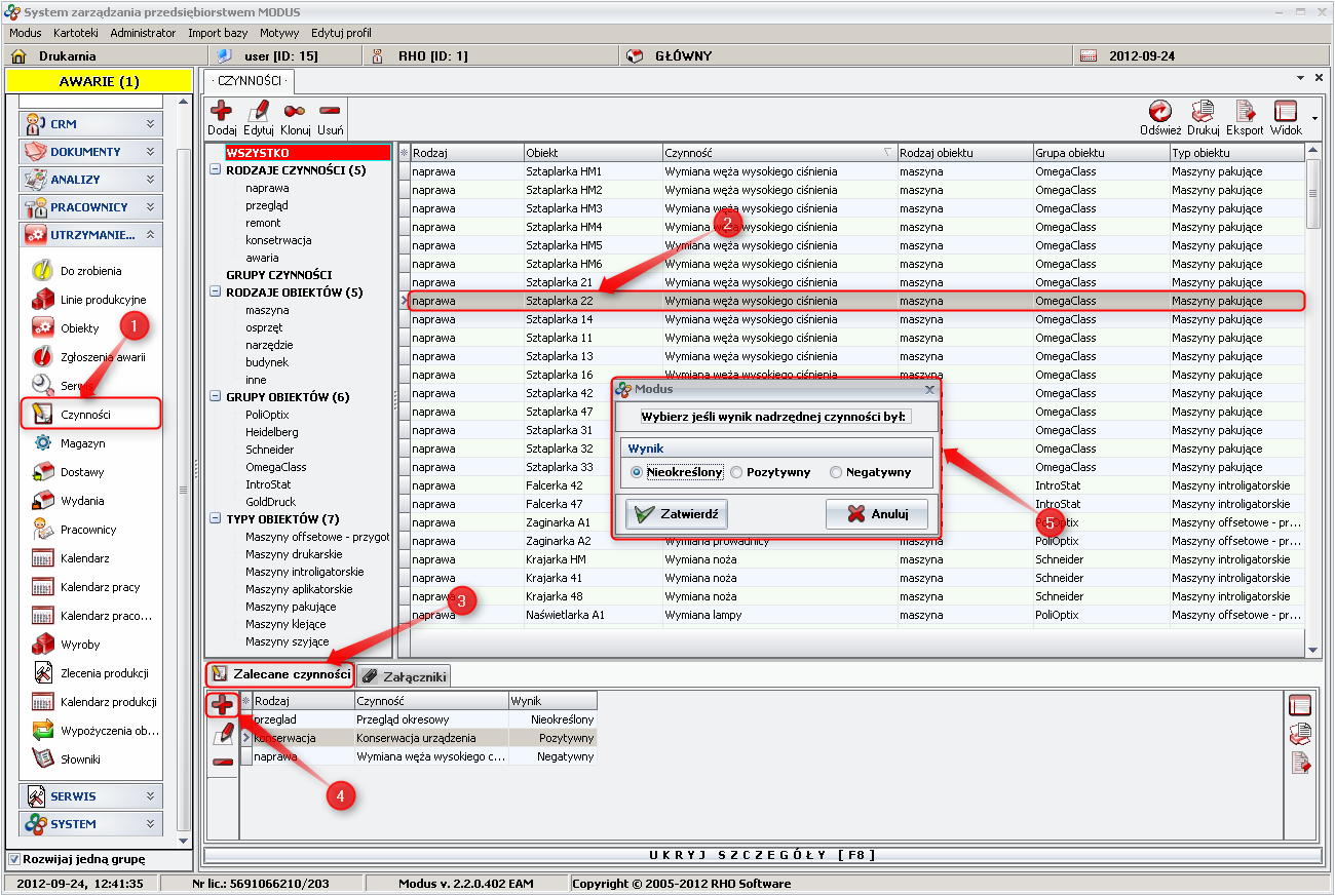 Dodawanie czynności zalecanej 