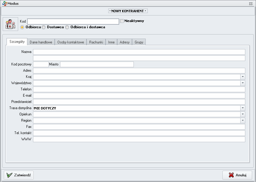 Ekran: Dane teleadresowe  