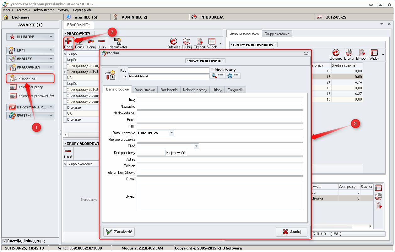 Ekran: Dodawanie nowego pracownika 