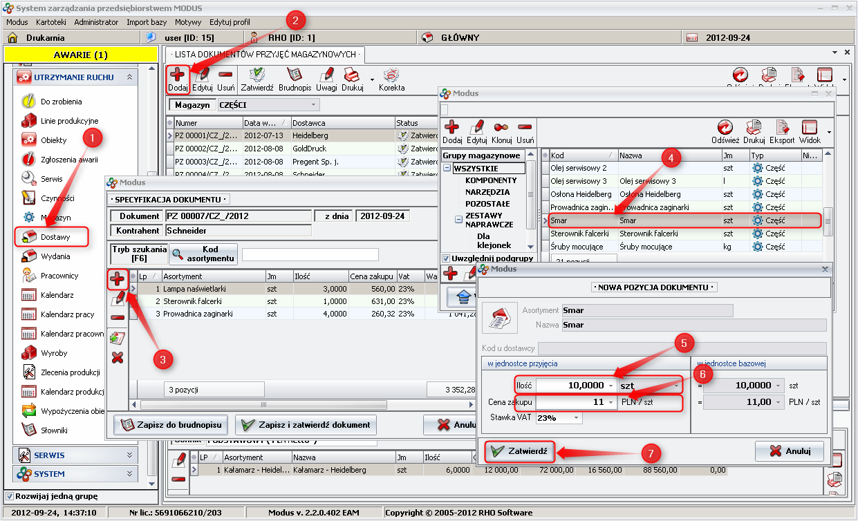 Ekran: Tworzenie dokumentu przyjęcia