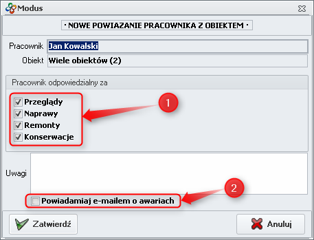Ekran: Parametry powiązania