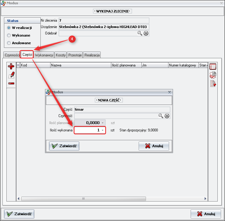 Określenie ilości faktycznie zużytych materiałów eksploatacyjnych 