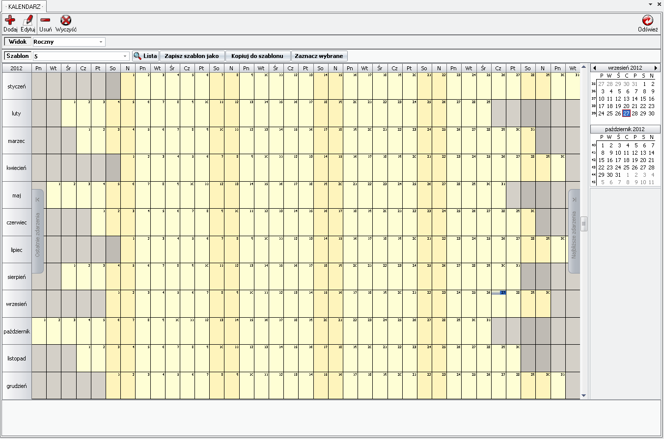 Ekran: Kalendarz pracy 