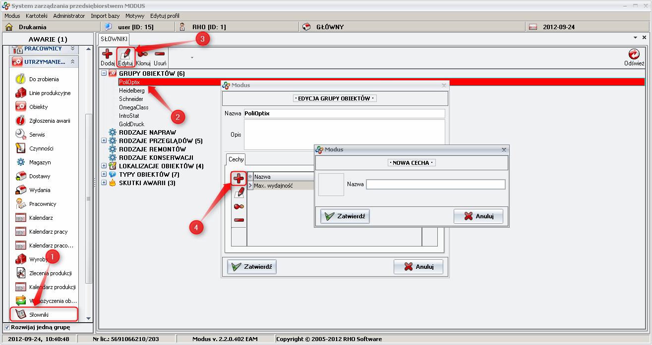 Ekran: Definiowanie cechy grupy obiektów