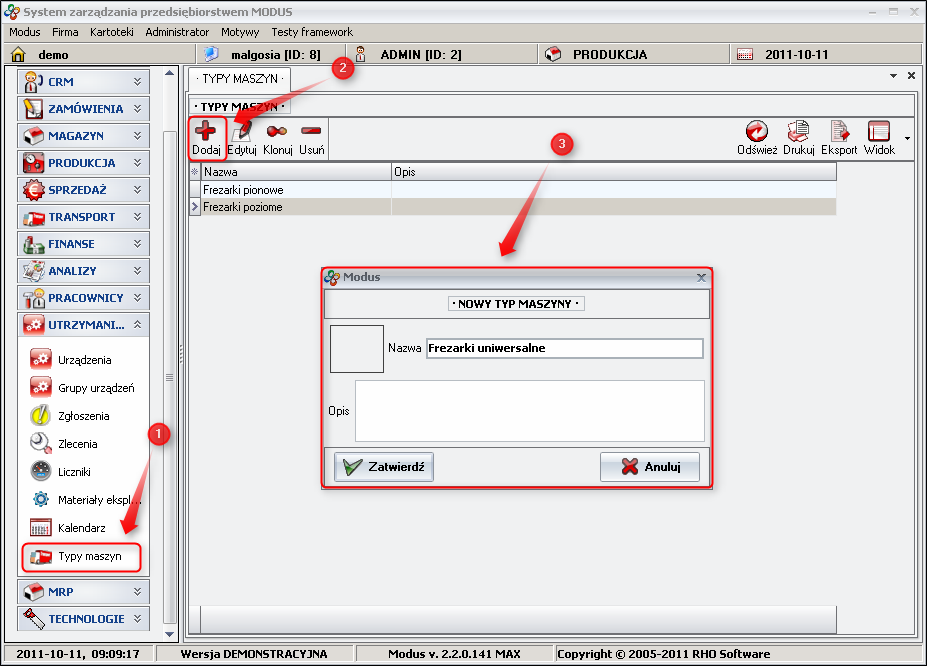 Ekran: Dodawanie nowego typu maszyn