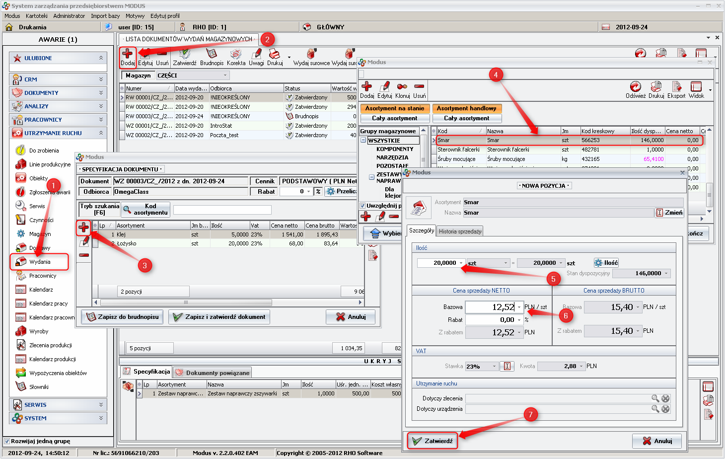 Ekran: Tworzenie dokumentu wydania