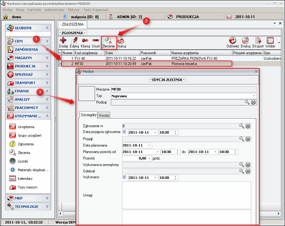 Ekran: Generowanie zlecenia na podstawie zgłoszenia