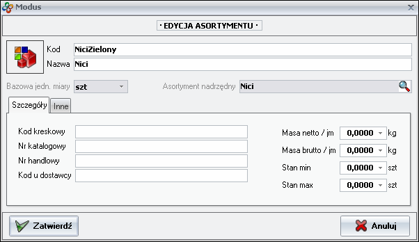 Ekran: Edycja modyfikatora cenowego  