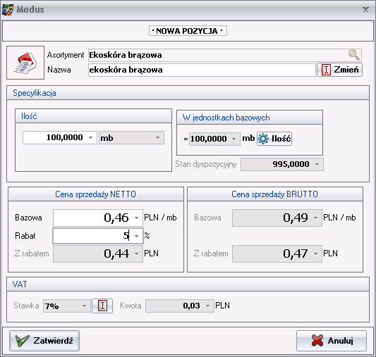 Cena sprzedaży produktu - handlowy