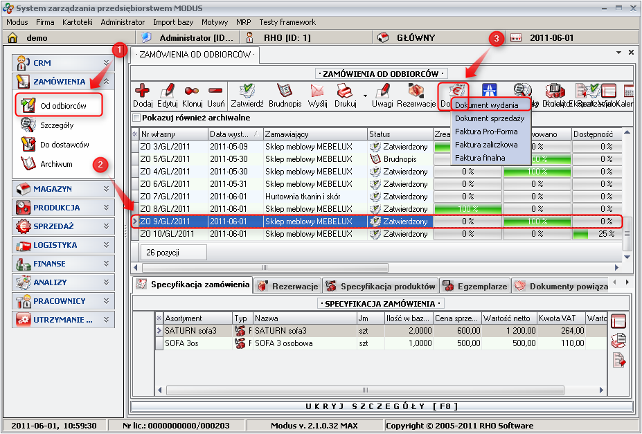 Ekran: Wystawianie dokumentu wydania