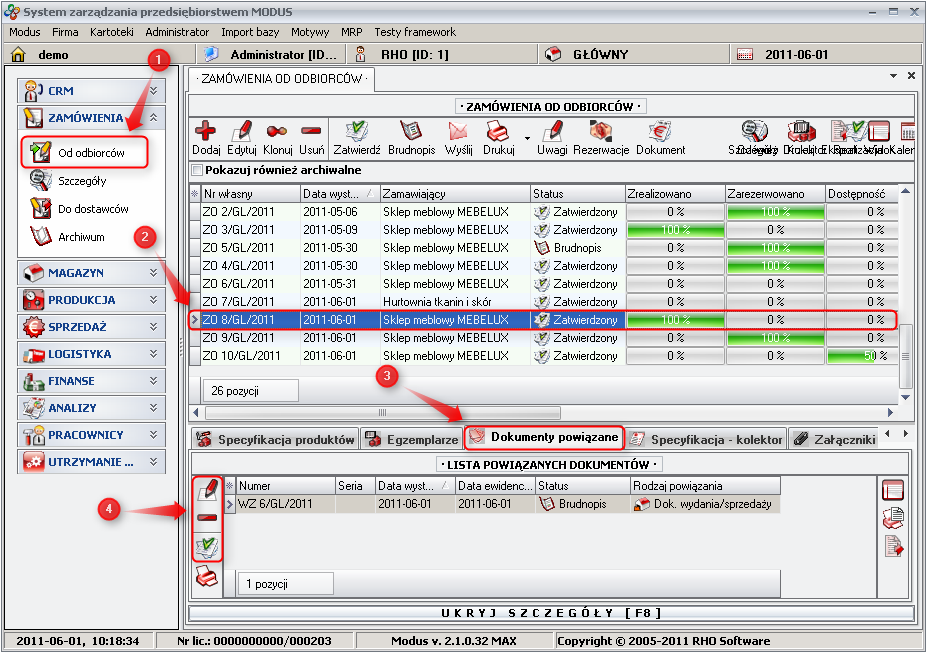 Ekran: Wystawianie dokumentu do zamówienia 