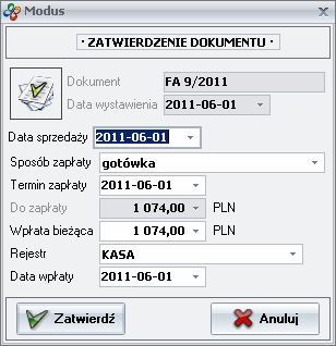 Ekran: Zatwierdzenie faktury końcowej