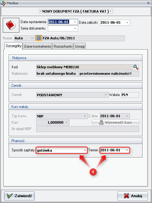 Ekran: Nowy dokument FZA 