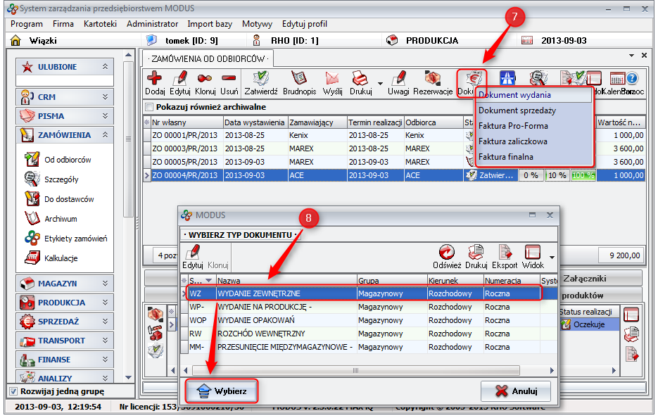 Ekran: Generowanie dokumentu wydania (częściowego) 
