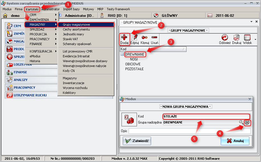 Ekran: Tworzenie grup i podgrup magazynowych