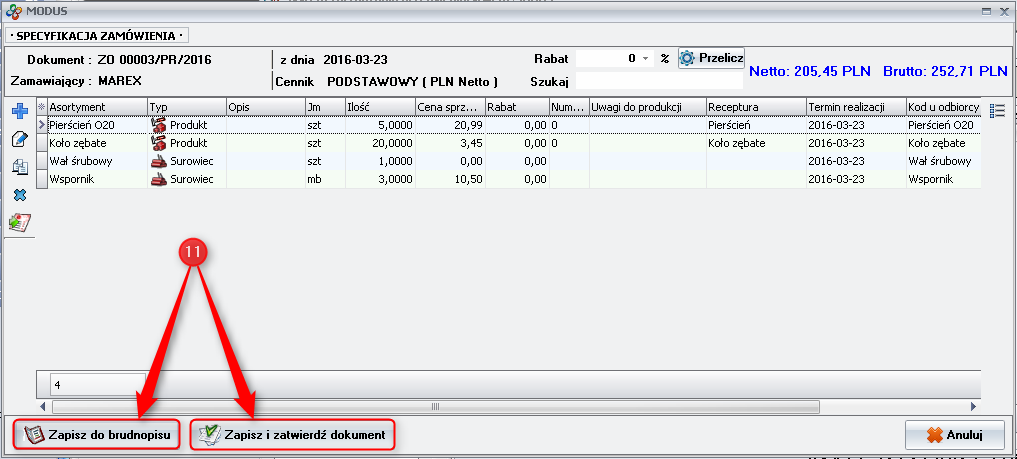 Ekran: Zatwierdzenie zamówienia