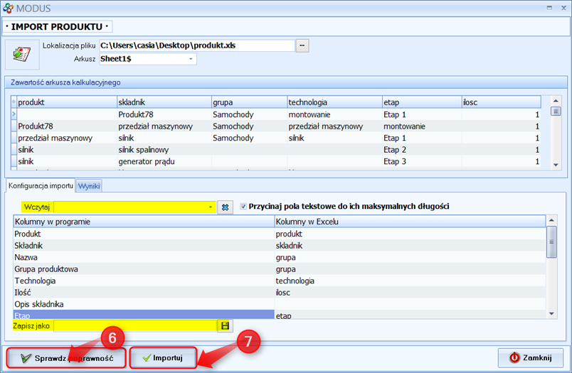 Ekran3: Importowanie  