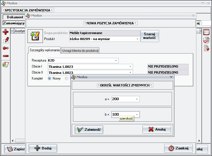 Specyfikacja zamówienia - produkt