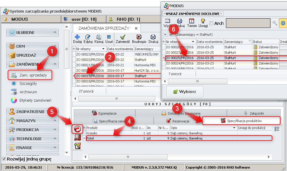 Ekran: Przesunięcie pozycji zamówienia 