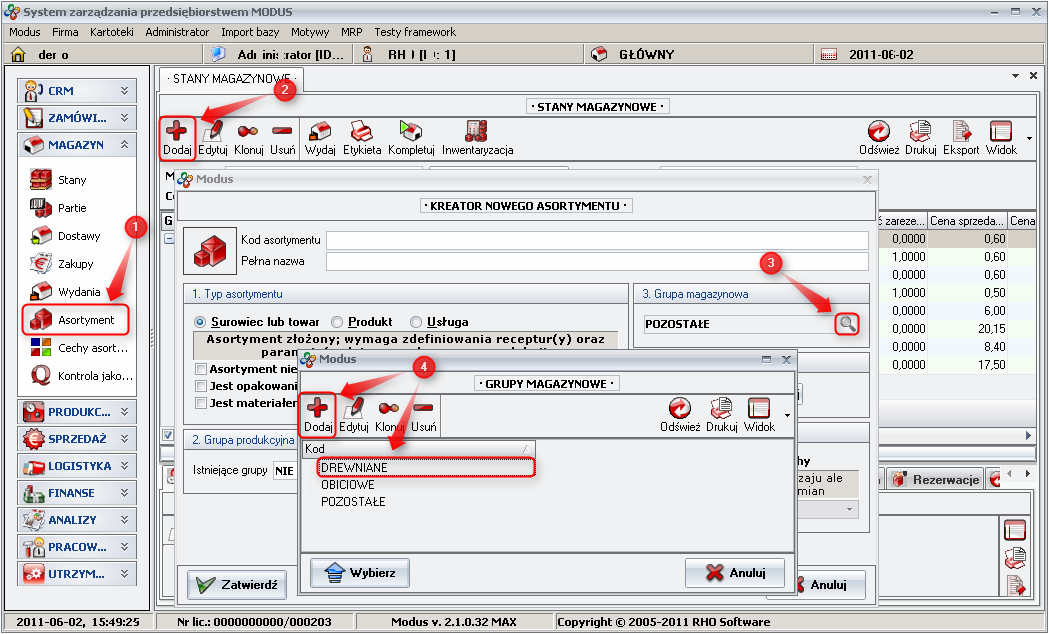 Ekran: Przydzielenie do grupy magazynowej