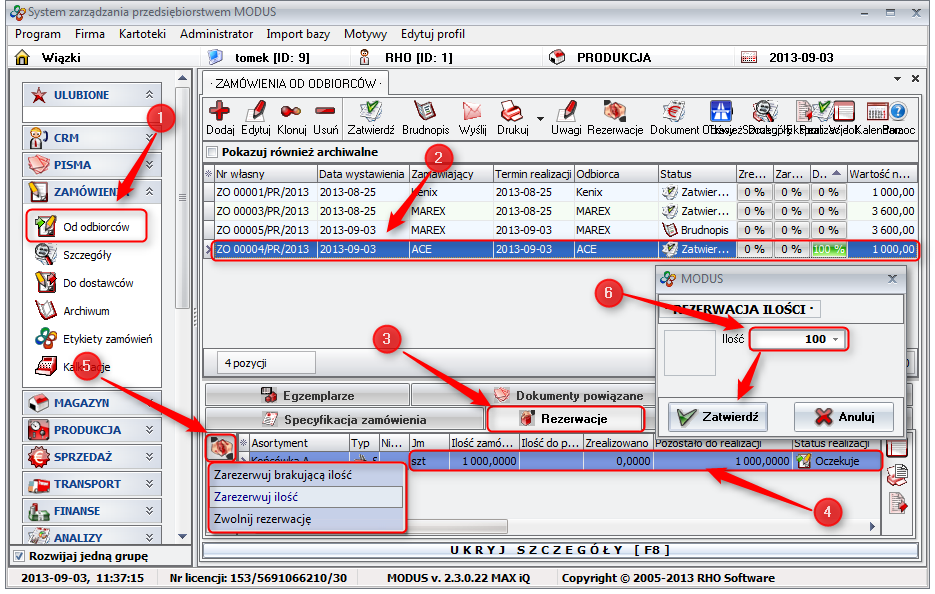 Ekran: Rezerwacja do wydania częściowego 