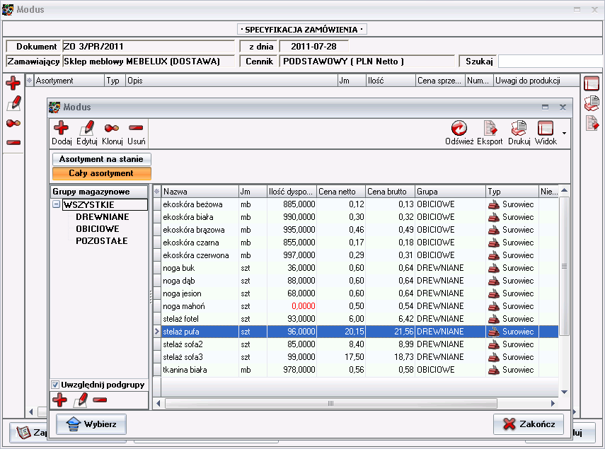 Specyfikacja zamówienia - asortyment handlowy
