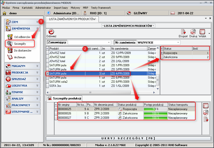 Ekran: Szczegóły zamówień