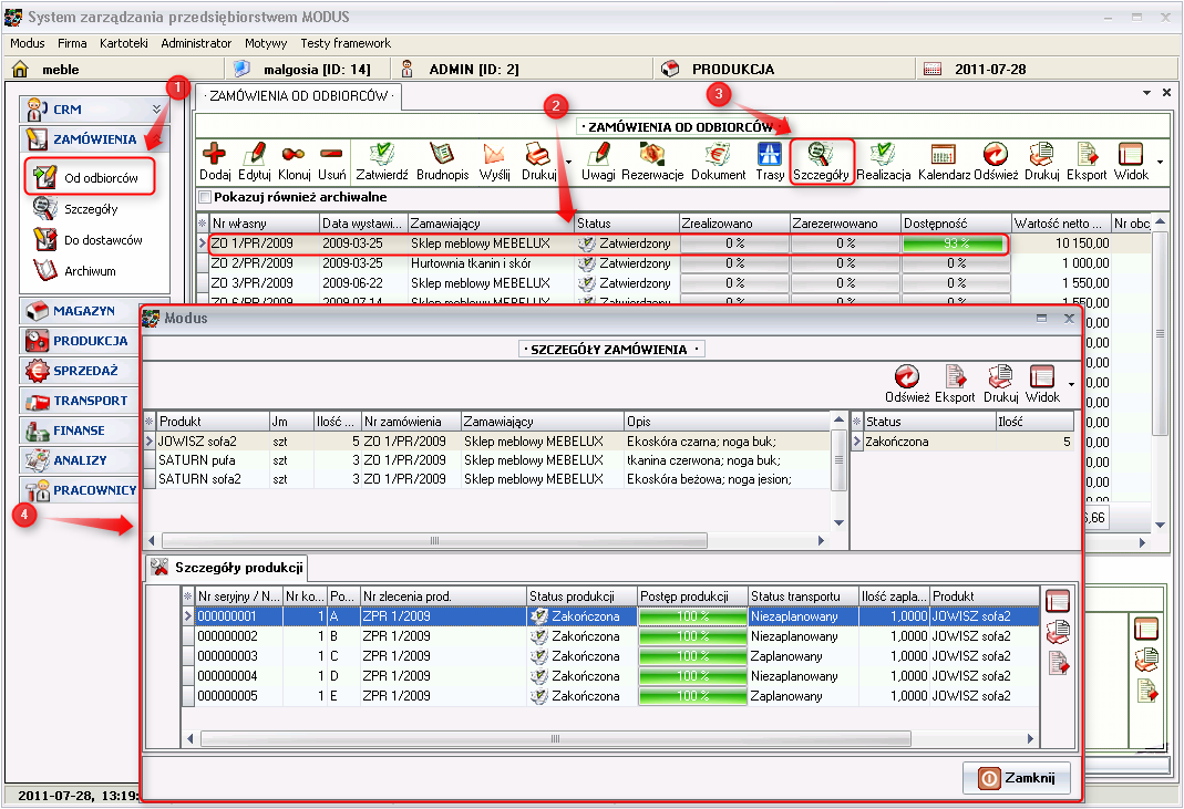 Ekran: Szczegóły zamówienia