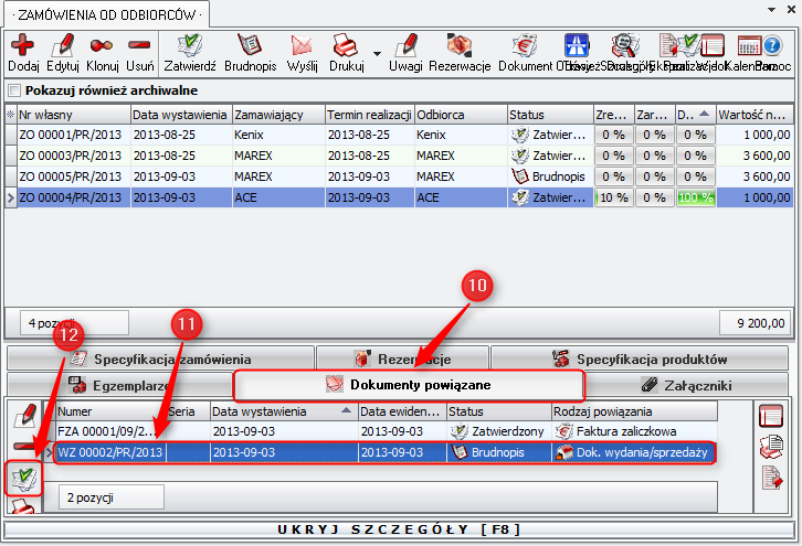 Ekran: Zatwierdzenie dokumentu wydania (częściowego) 