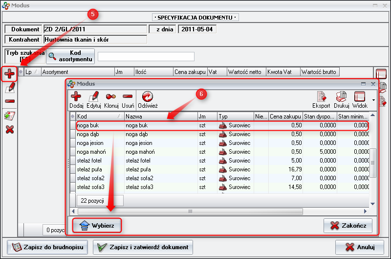 Ekran 4: Dodawanie asortymentu do zamówienia  