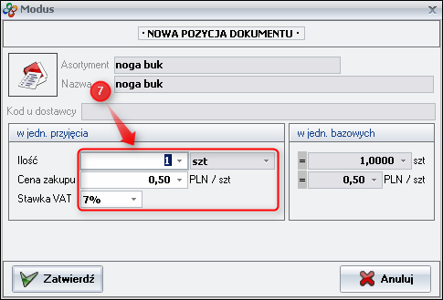 Ekran 5: Określanie ceny asortymentu 
