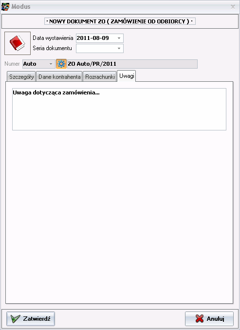 Nowy dokument ZO - Uwagi