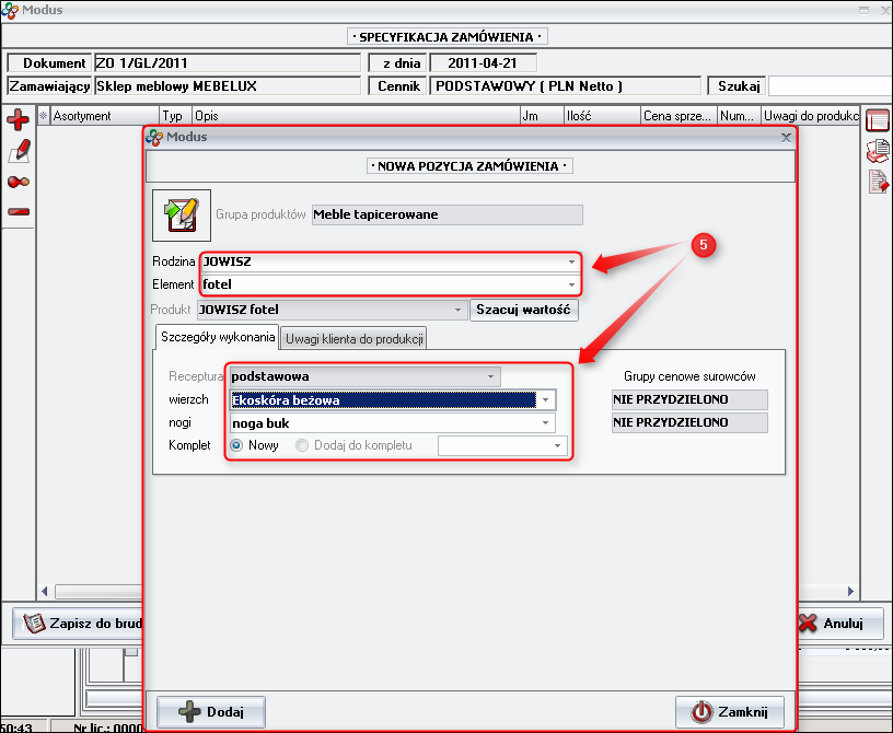 Ekran 4: Dodawanie produktu do zamówienia  