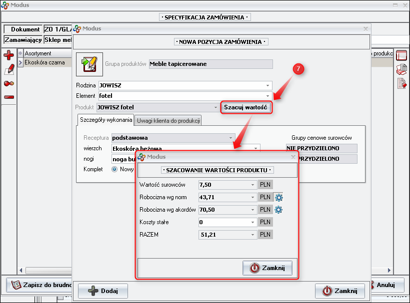 Ekran 6: Szacowanie wartości produktu  