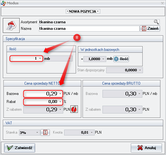 Ekran 8: Cena asortymentu   