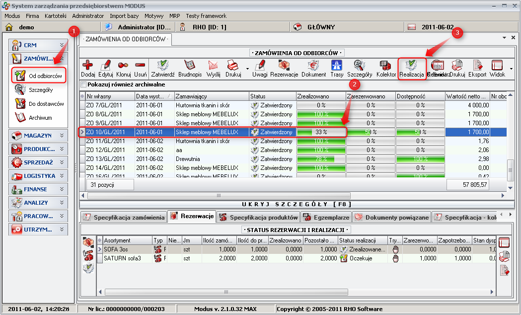 Ekran: Oznaczanie zamówienia jaki zrealizowane