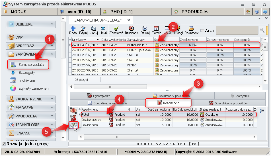 Ekran: Oznaczanie pozycji zamówienia jako zrealizowane