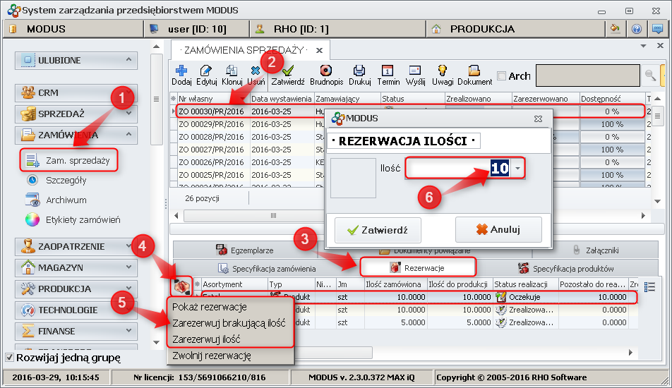 Ekran: Rezerwacja zamówionego asortymentu 