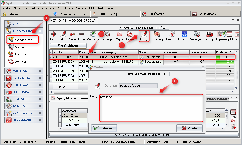 Ekran: Dodawanie uwag