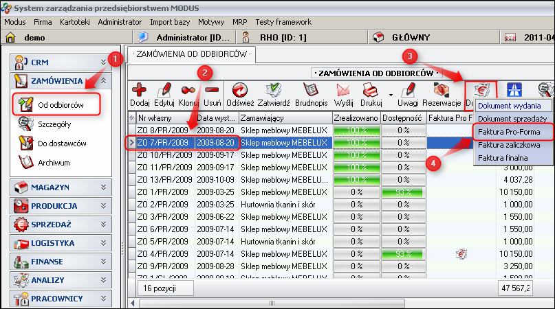Ekran: Wystawianie faktury Pro Forma Ekran: Wystawianie faktury Pro Forma