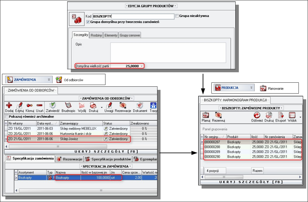 Ekran: Domyślna wielkość partii