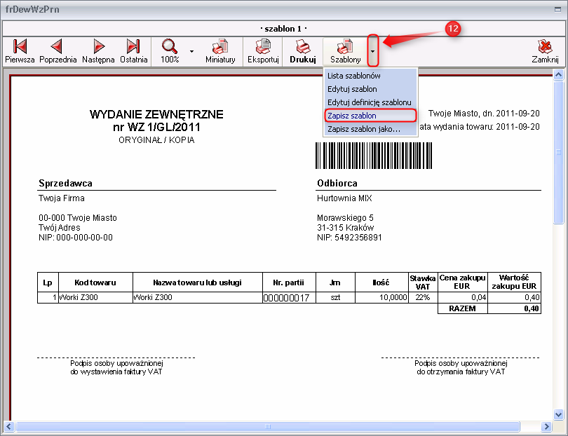 |Ekran: Dodanie numeru partii |Ekran: Dodanie numeru partii